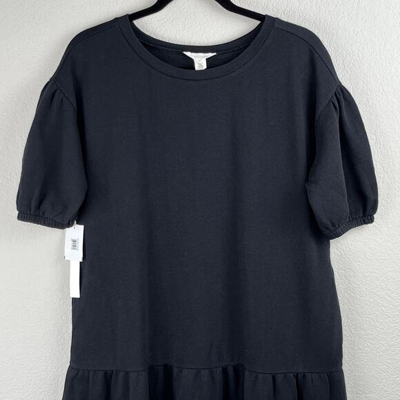 Caslon Cotton Black Drop Waist Short Sleeve Babydoll Mini Dress Med/Large NWT - Picture 5 of 13
